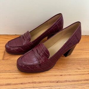Michael Kors Deep Red Croc-Embossed Heeled Loafers